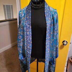 Blue and Gold Floral Kimono